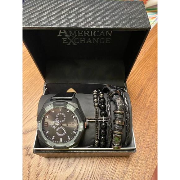 American Exchange Men's Watch & Assorted Stackable Bracelets - Picture 1 of 3